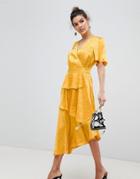 Y.a.s Satin Floral Wrap Dress - Yellow