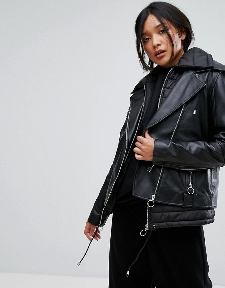 Gestuz Quilted Layered Leather Jacket - Black