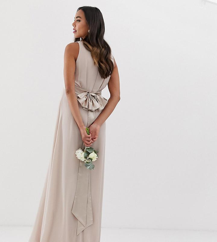 Tfnc Maternity Bridesmaid Exclusive Sateen Bow Back Maxi In Pink - Pink