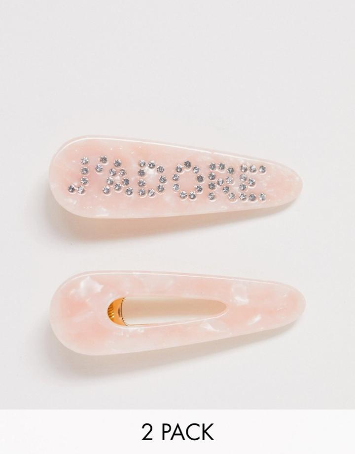 Asos Design Pack Of 2 Hair Clips With J'adore Slogan In Resin - Pink