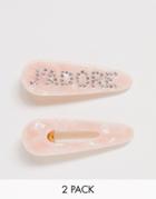 Asos Design Pack Of 2 Hair Clips With J'adore Slogan In Resin - Pink