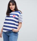 Asos Design Curve T-shirt In Mix And Match Stripe With Heart Print - Multi
