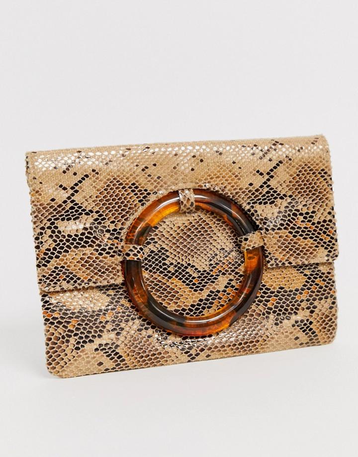Asos Design Snake Clutch With Tort Ring-multi