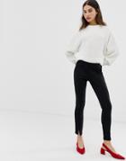 Ichi Stretch Pants With Split Hem-black