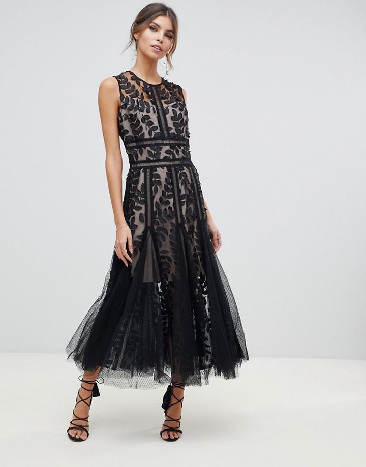 Bronx And Banco Saba Lace And Tulle Midi Dress - Black
