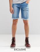 Liquor & Poker Slim Denim Shorts In Mid Indigo - Mid Indigo