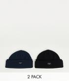 Jack & Jones 2 Pack Beanies In Black & Navy-multi