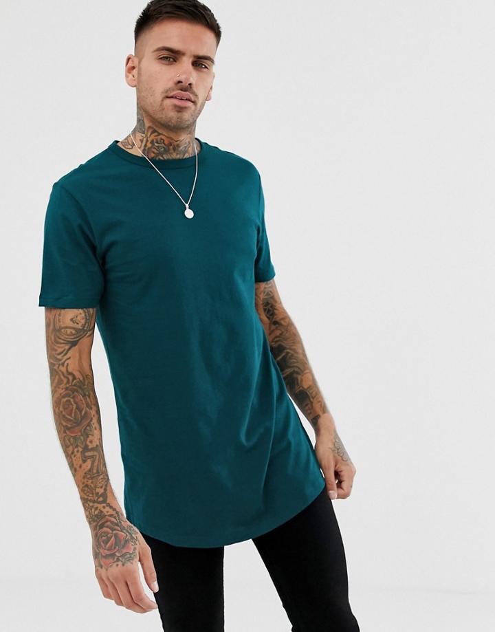 River Island T-shirt With Double Hem In Teal-blue