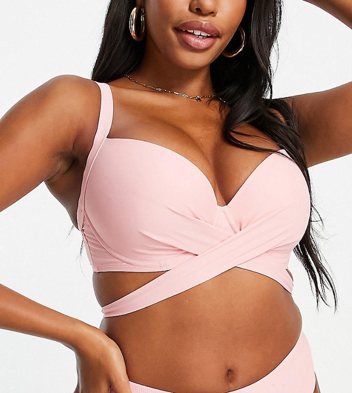 Ivory Rose Fuller Bust Mix And Match Tie Around Bikini Top In Blush Pink Dd-g