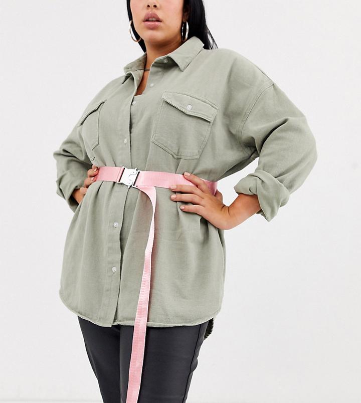Asos Design Curve Waist And Hip Utility Buckle Belt-pink