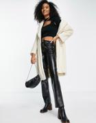 Fashion Union Oversized Longline Coat In Cream Boucle-white