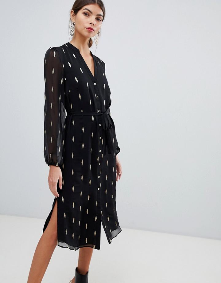 Oasis Foil Printed Feather Shirt Dress In Black - Multi