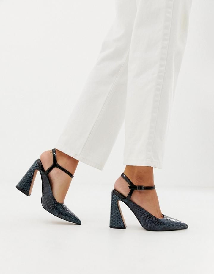 Asos Design Pioneer Premium Leather Heels In Snake-blue