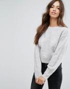 New Look Knitted Crop Sweater - Gray