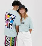Crooked Tongues Unisex Oversized T-shirt In Blue With Back Art Print