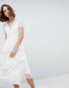 Needle & Thread Layered Midi Dress With Tie Waist - White