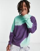 Asos Design Oversized Sweatshirt In Green & Purple Tie Dye With Chest Print - Part Of A Set