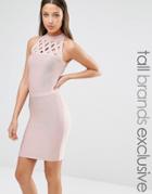True Decadence Tall Bandage Dress With Lattice Detail - Rose Pink