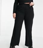 Vero Moda Curve Ribbed Wide Leg Pants In Black - Part Of A Set
