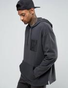 Asos Oversized Hoodie With Half Zip & Nylon Pocket - Black