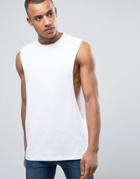 Asos Sleeveless T-shirt With Extreme Dropped Armhole In White - White