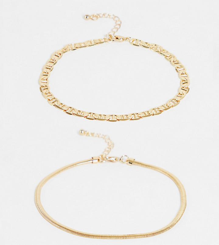 Designb Curve London Pack Of 2 Vintage Style Chain Anklets In Gold Tone