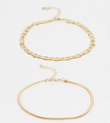 Designb Curve London Pack Of 2 Vintage Style Chain Anklets In Gold Tone