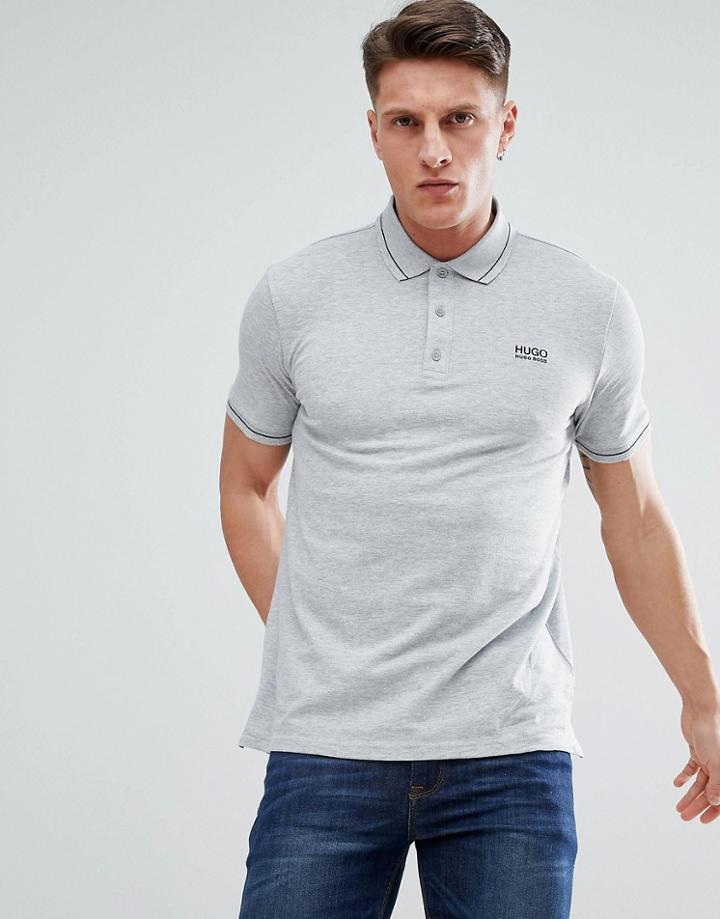 Hugo Tipped Logo Polo In Gray - Gray