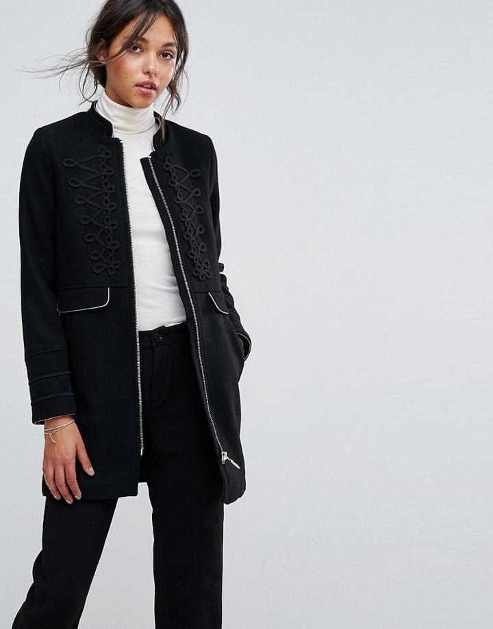 Esprit Long Line Military Coat - Black