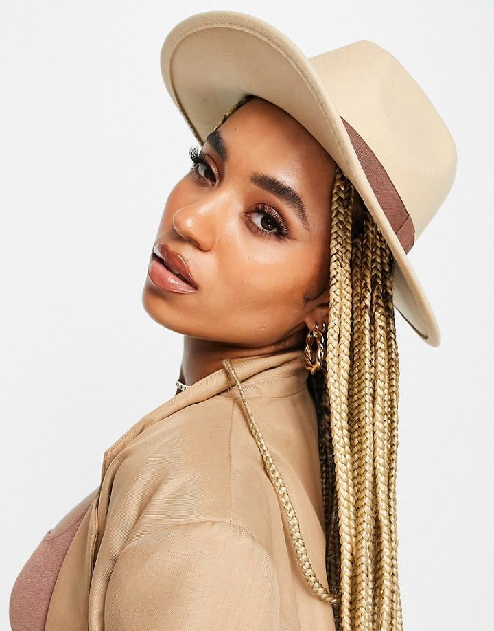 Asos Design Structured Fedora In Camel-neutral
