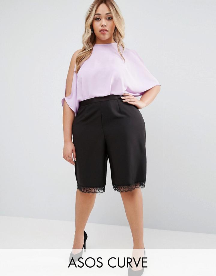 Asos Curve Satin And Lace City Short - Black