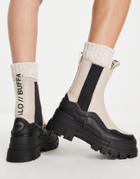 Buffalo Aspha Wave Chunky Ankle Boot In Cream And Black Mix-multi