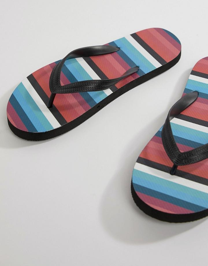 Asos Design Flip Flops In Black With Stripe Print - Black