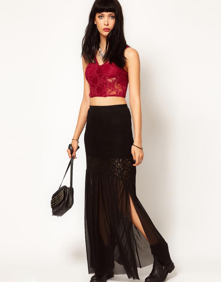 Thirty Four Disciples Lace And Mesh Sheer Maxi Skirt