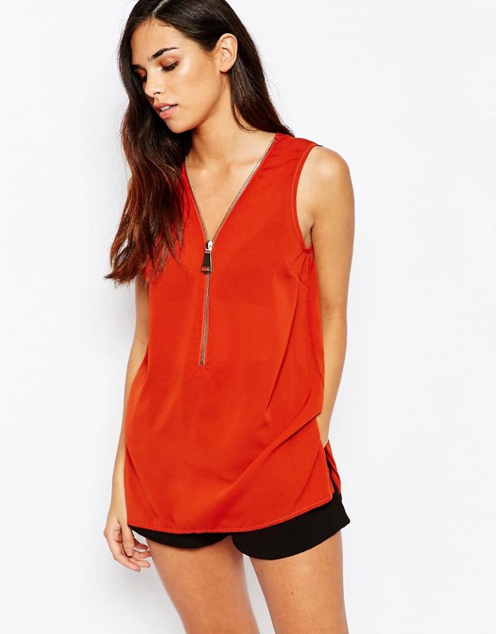 Ax Paris Zip Front Tank - Rust