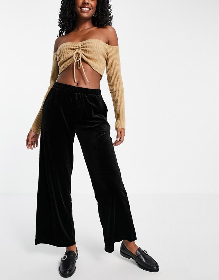 Vila Velvet Wide Leg Pant In Black
