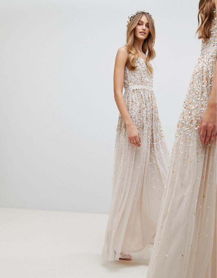Amelia Rose Embellished Ombre Sequin Cami Strap Maxi Dress - Brown