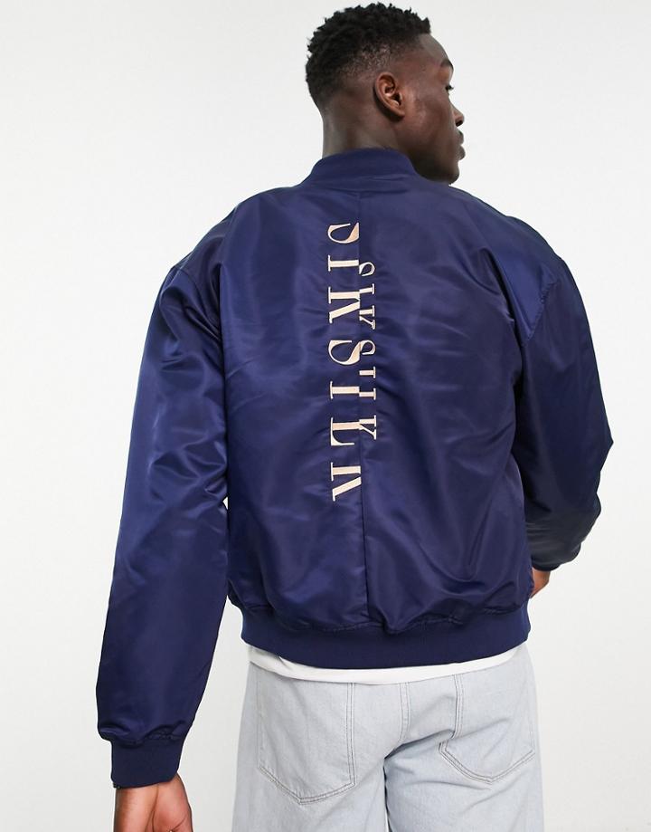 Siksilk Division Bomber Jacket In Navy With Gold Back Print