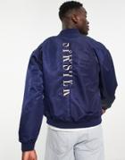 Siksilk Division Bomber Jacket In Navy With Gold Back Print
