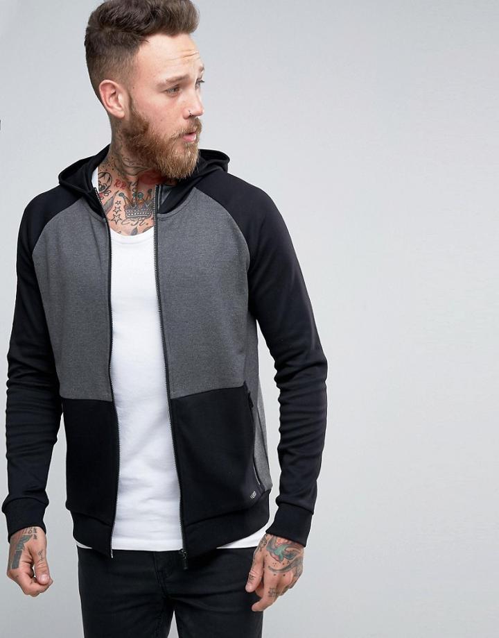 Hugo By Hugo Boss Zipthru Hoodie Contrast Details - Black