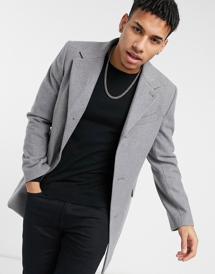 Moss London Single Breasted Overcoat In Gray-grey