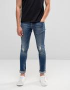 Pull & Bear Super Skinny Jeans In Mid Wash Blue With Abrasions - Blue