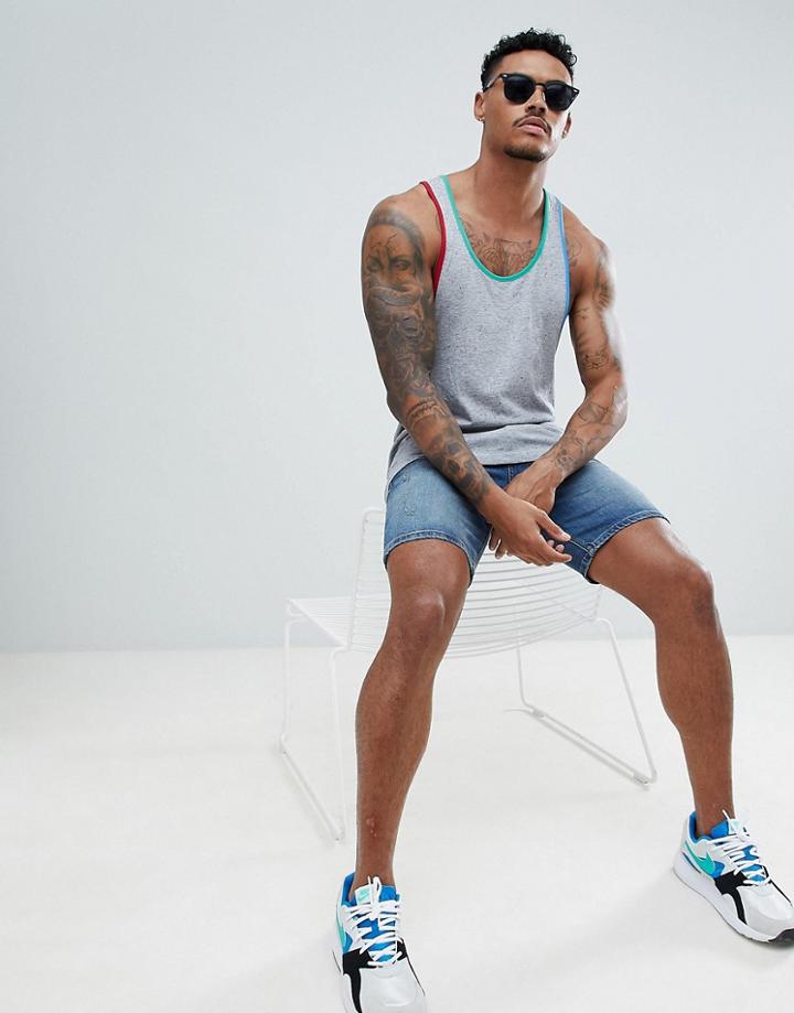 Asos Design Extreme Racer Back Tank With Primary Color Binding In Intrest Nepp Fabric - Gray