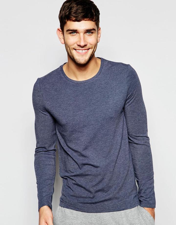 Asos Loungewear Muscle Long Sleeve T-shirt In Navy Marl - Navy Marl