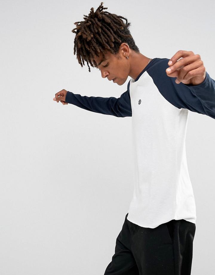 Element Raglan Long Sleeve T-shirt In White & Navy - White