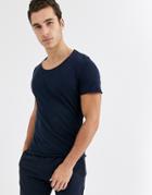 Selected Homme Scoop Neck T-shirt In Navy Stripe