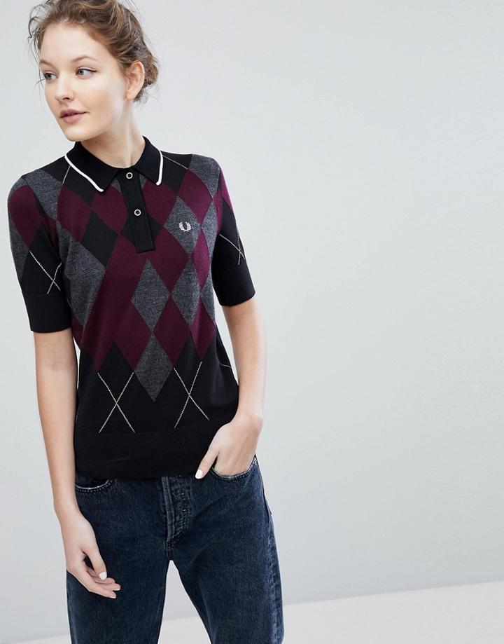 Fred Perry Argyle Knitted Polo - Black