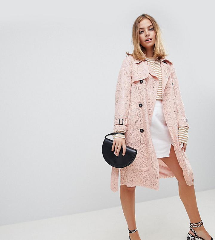 Asos Design Petite Lace Trench Skater - Pink