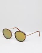 Asos Round Sunglasses In Tort With Gold Flash Lens & Side Cap Detail - Brown