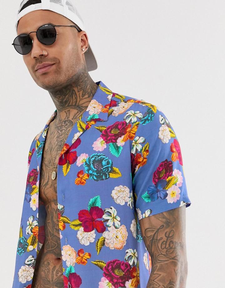 Asos Design Two-piece Relaxed Floral Shirt-blue